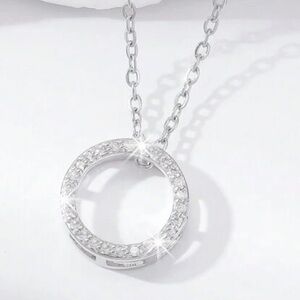 14K Silver Plated Solitaire Bezel Pendant Cubic Zirconia Necklace